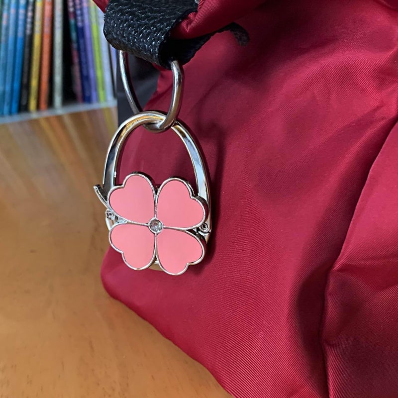 KSMD Variety Design Purse Hooks for Table and Bars,Portable Purse Hanger Organizers Hooks Handbag Pocketbook Holder Bag Storage for Desk,Foldable Folding Purse Table Hook Hanger (Pink Clover) - Image 3